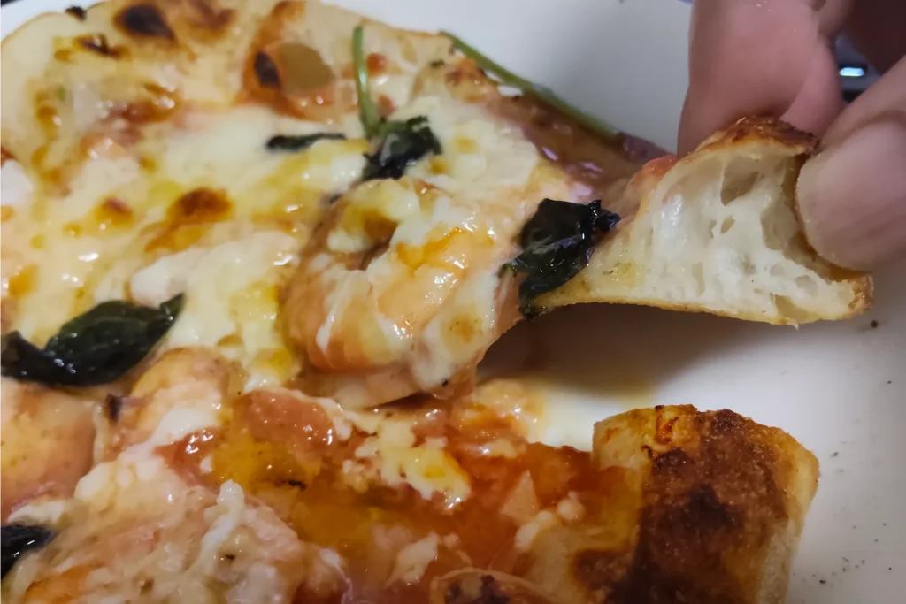 ENRO電気ピザ窯miniで焼けたピザは、気泡もしっかり入っていた